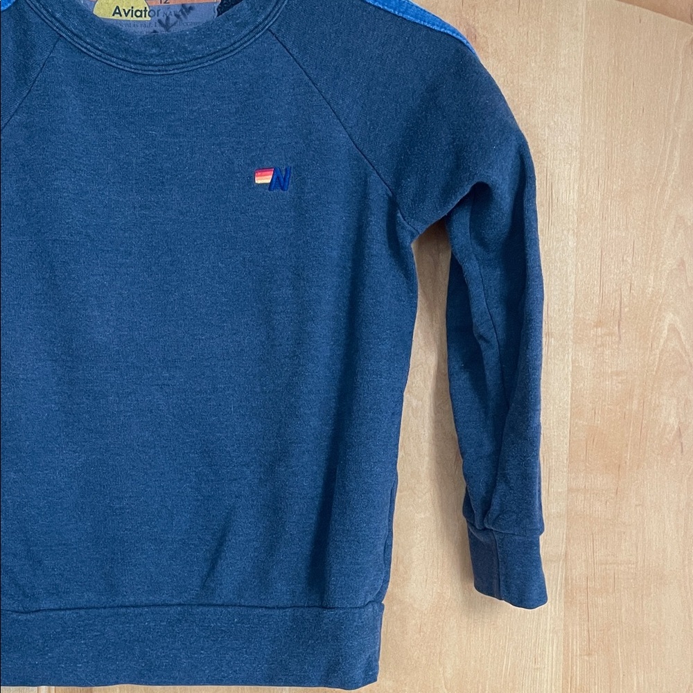 Aviator Nation Kids Sweatshirt with Teal & Blue Green Shoulder Stripes 12 - Picture 4 of 9